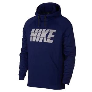 Nike Hoodie Pullover Men Size Medium Graphic Navy Blue Sweatshirt Activewear